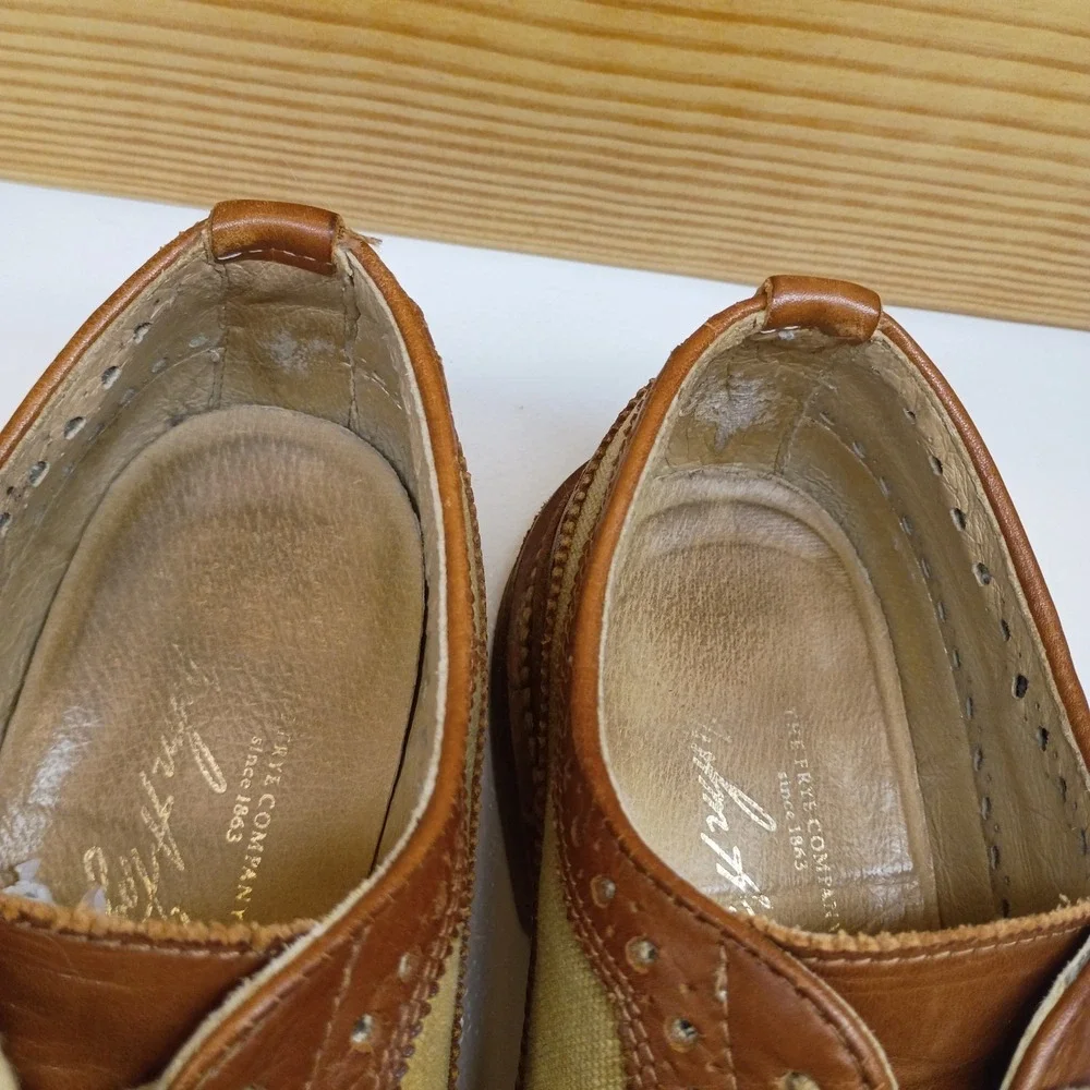 Frye Company John A. Frye Wingtip Oxford Men's 10D Brown Leather Canvas Brogue